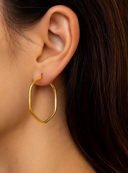 14K Yellow Gold Hexagon Hoop Rounded Edge Earrings