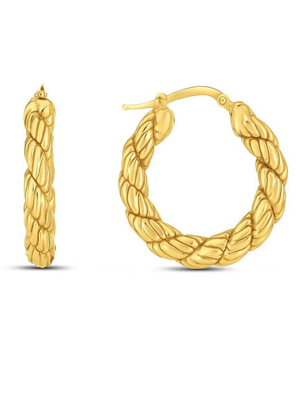 14k Yellow Gold Rope Hoop Earrings