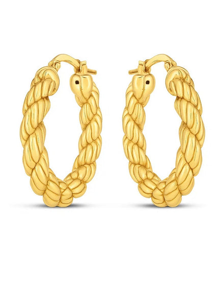 14k Yellow Gold Rope Hoop Earrings