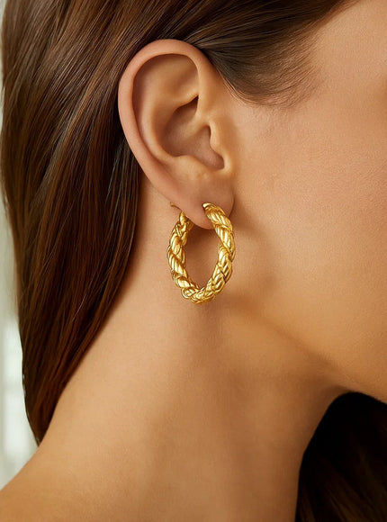 14k Yellow Gold Rope Hoop Earrings