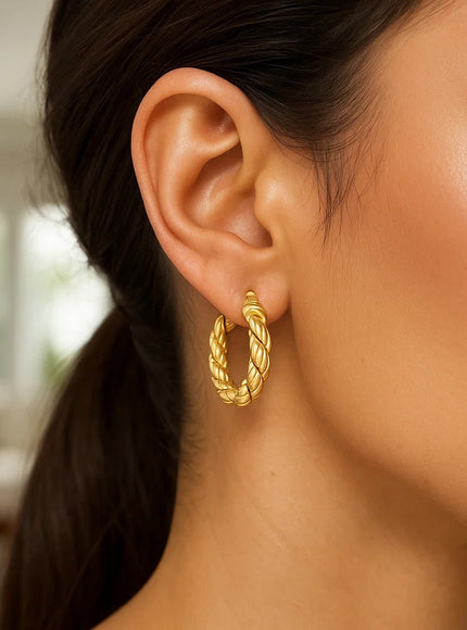 14k Yellow Gold Rope Hoop Earrings