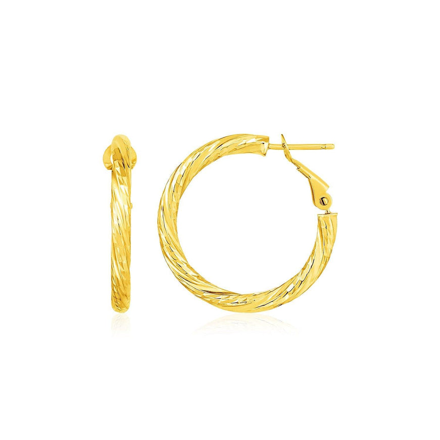 14k Yellow Gold Petite Twisted Round Hoop Earrings - Ellie Belle