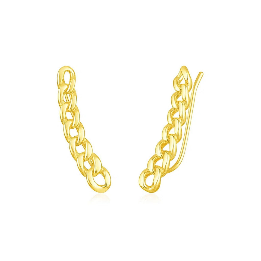14k Yellow Gold Ear Climber Earring with Chain Links