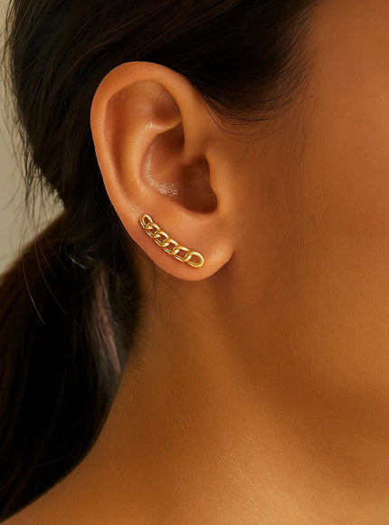 14k Yellow Gold Ear Climber Earring with Chain Links