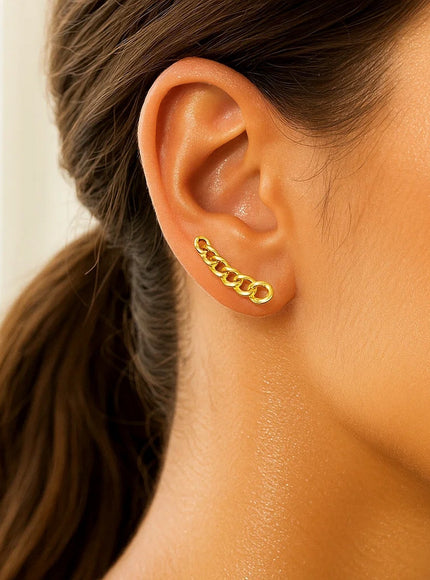 14k Yellow Gold Ear Climber Earring with Chain Links