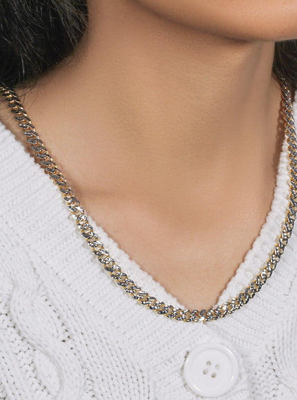 14k Yellow Gold White Pave High Polish Modern Lite Miami Cuban Chain (6.5mm)