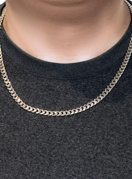 14k Yellow Gold White Pave High Polish Modern Lite Miami Cuban Chain (6.5mm)