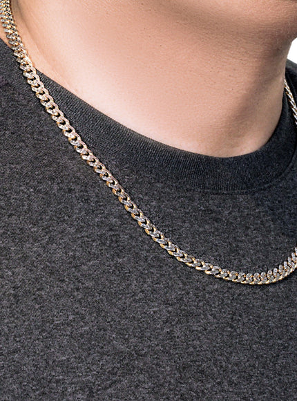 14k Yellow Gold White Pave High Polish Modern Lite Miami Cuban Chain (6.5mm)