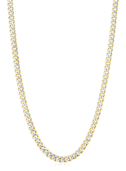 14k Yellow Gold White Pave High Polish Modern Lite Miami Cuban Chain (6.5mm)