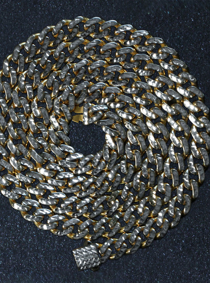 14k Yellow Gold White Pave High Polish Modern Lite Miami Cuban Chain (6.5mm)