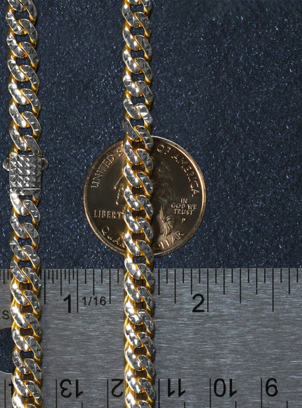 14k Yellow Gold White Pave High Polish Modern Lite Miami Cuban Chain (6.5mm)