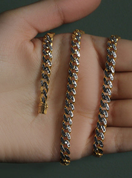 14k Yellow Gold White Pave High Polish Modern Lite Miami Cuban Chain (6.5mm)