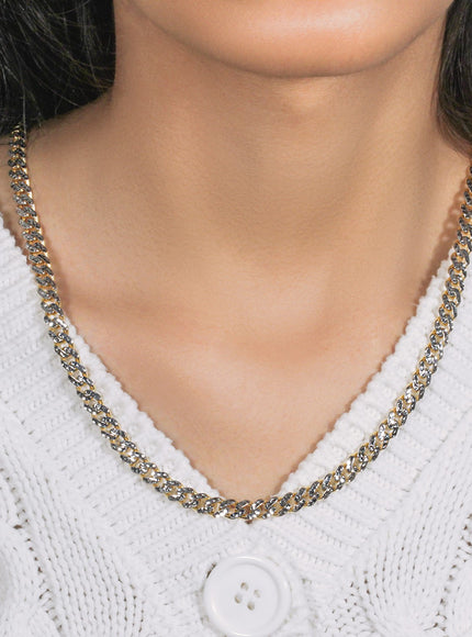 14k Yellow Gold White Pave High Polish Modern Lite Miami Cuban Chain (6.5mm)