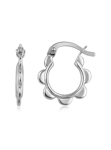 14k White Gold Scalloped Hoop Earrings