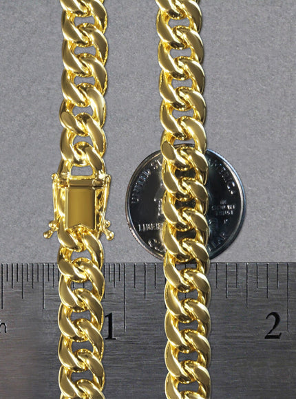 9.0mm 14k Yellow Gold Semi Solid Miami Cuban Chain