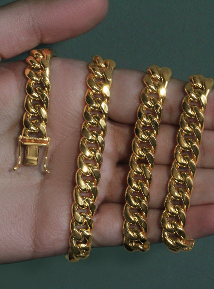 9.0mm 14k Yellow Gold Semi Solid Miami Cuban Chain