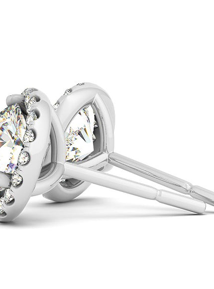 14k White Gold Round Prong Halo Style Earrings (1 cttw)