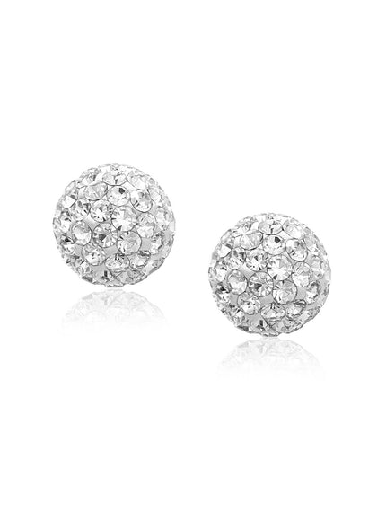 14k Yellow Gold Stud White Crystal Ball Earrings