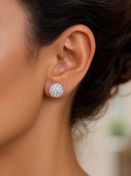 14k Yellow Gold Stud White Crystal Ball Earrings