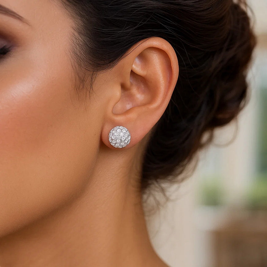 14k Yellow Gold Stud White Crystal Ball Earrings