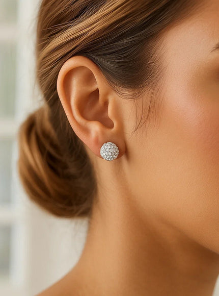 14k Yellow Gold Stud White Crystal Ball Earrings