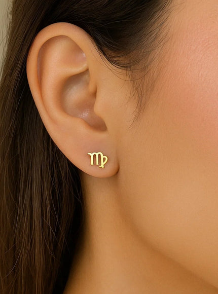 14k Yellow Gold Virgo Stud Earrings