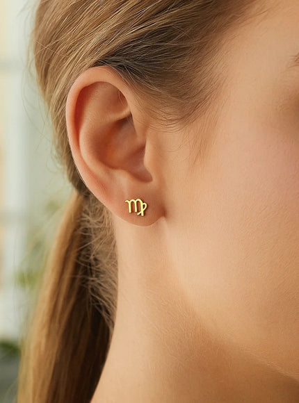 14k Yellow Gold Virgo Stud Earrings
