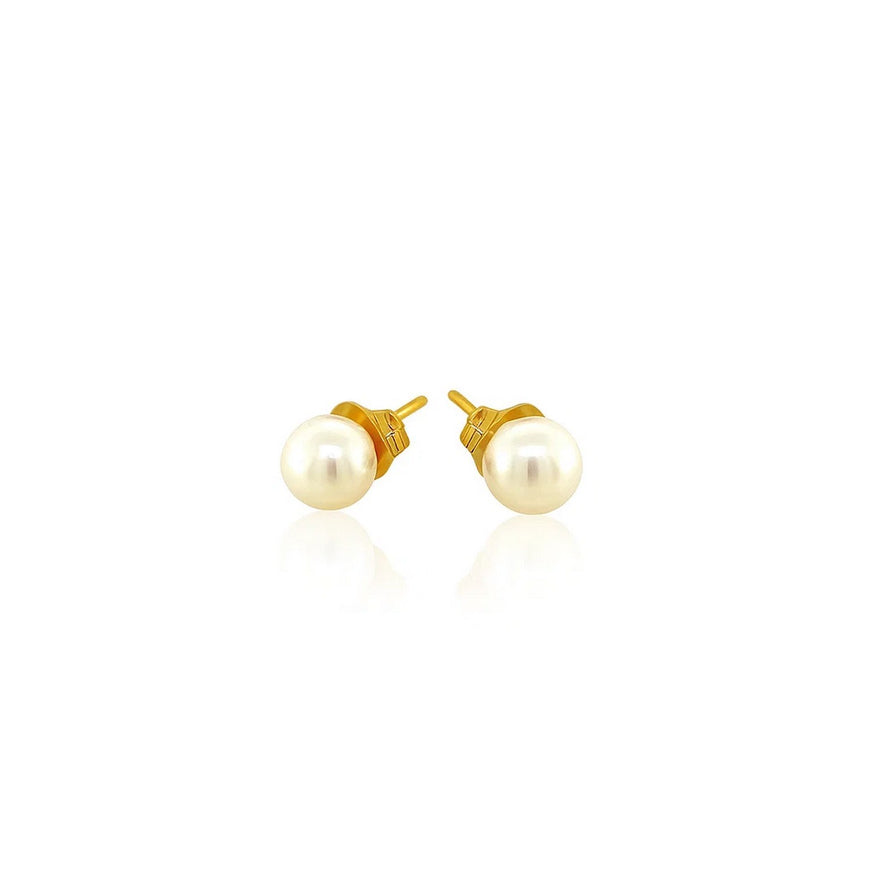 14k Yellow Gold Freshwater Cultured White Pearl Stud Earrings (4.0 mm)
