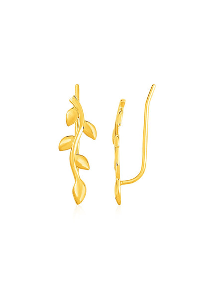 Leafy Branch Motif Climber Earrings in 14k Yellow Gold
