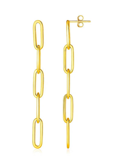 14K Yellow Gold Five Link Paperclip Chain Earrings