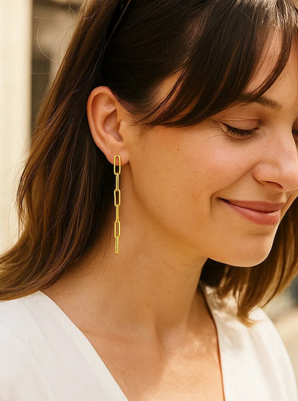 14K Yellow Gold Five Link Paperclip Chain Earrings