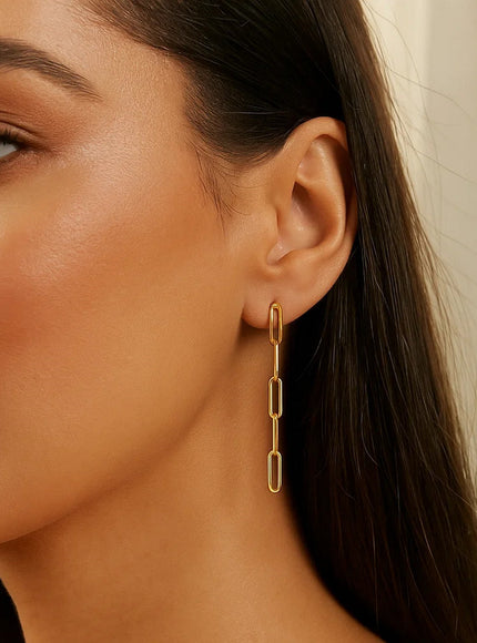 14K Yellow Gold Five Link Paperclip Chain Earrings