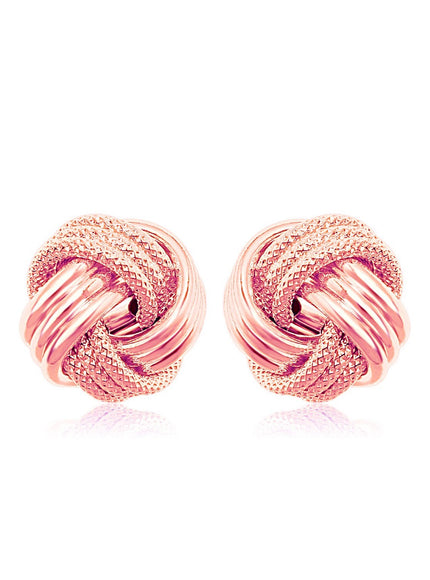 14k Rose Gold Love Knot with Ridge Texture Earrings