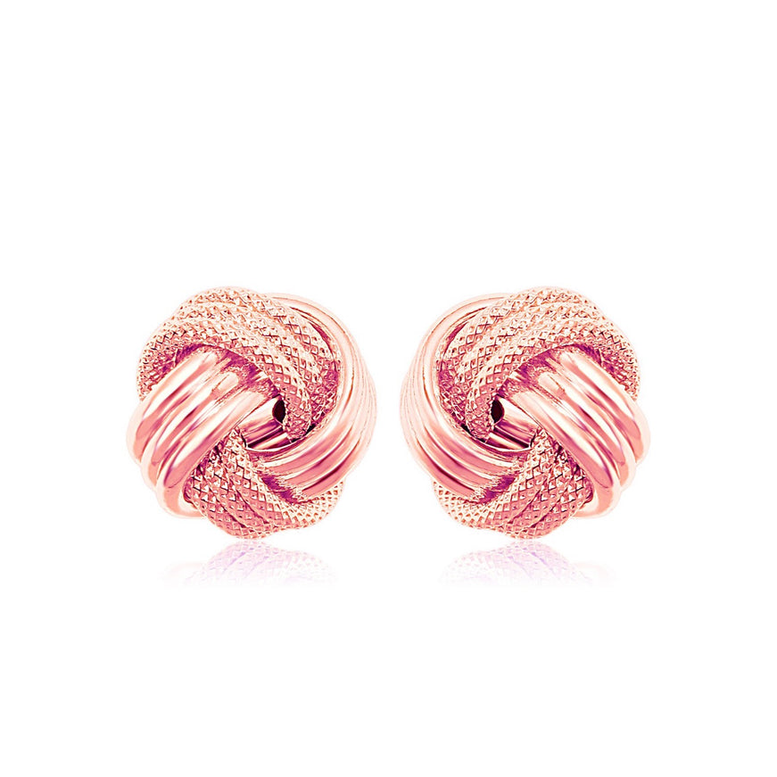 14k Rose Gold Love Knot with Ridge Texture Earrings