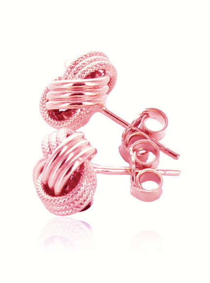 14k Rose Gold Love Knot with Ridge Texture Earrings