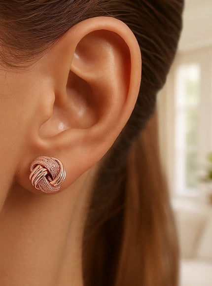 14k Rose Gold Love Knot with Ridge Texture Earrings