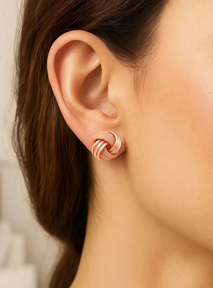 14k Rose Gold Love Knot with Ridge Texture Earrings