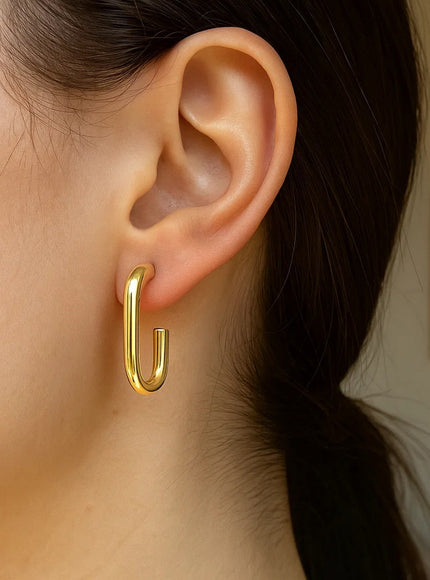 Paperclip Hoop Earrings in 14K Yellow Gold (27mmx12mm)