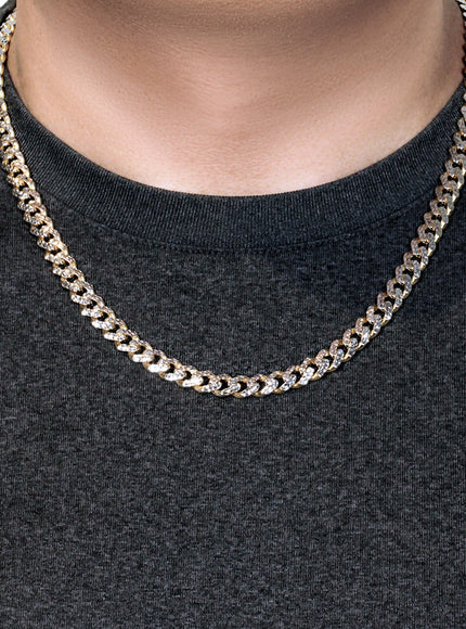 14k Yellow Gold White Pave High Polish Modern Lite Miami Cuban Chain (8.0mm)