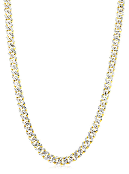 14k Yellow Gold White Pave High Polish Modern Lite Miami Cuban Chain (8.0mm)