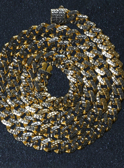 14k Yellow Gold White Pave High Polish Modern Lite Miami Cuban Chain (8.0mm)