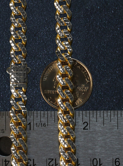 14k Yellow Gold White Pave High Polish Modern Lite Miami Cuban Chain (8.0mm)