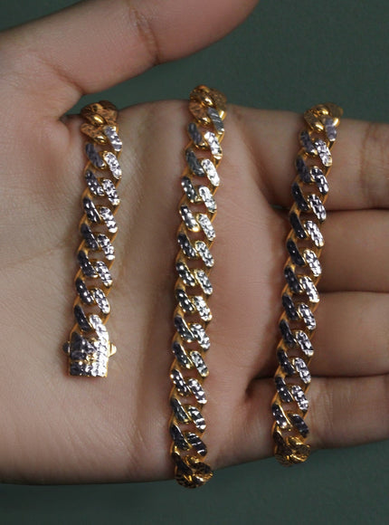 14k Yellow Gold White Pave High Polish Modern Lite Miami Cuban Chain (8.0mm)