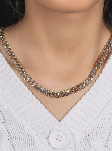 14k Yellow Gold White Pave High Polish Modern Lite Miami Cuban Chain (8.0mm)