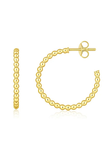 14K Yellow Gold Bead Hoop Earrings