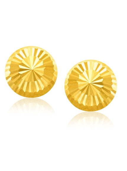 14k Yellow Gold Diamond Cut Flat Design Stud Earrings