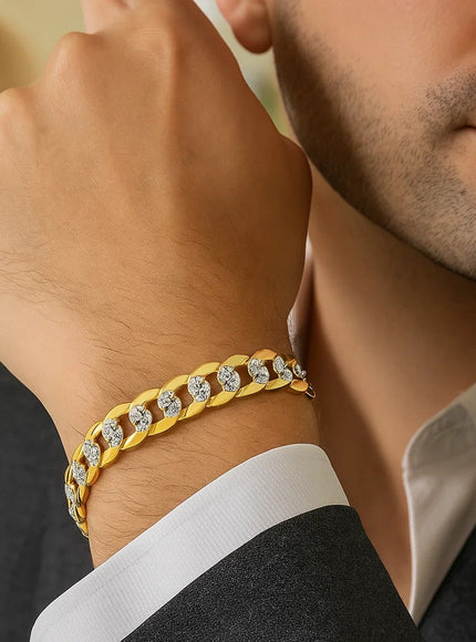 11.23 mm 14k Two Tone Gold Pave Curb Bracelet