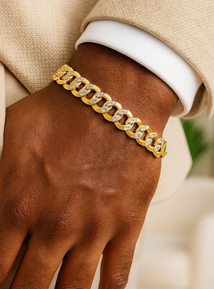 11.23 mm 14k Two Tone Gold Pave Curb Bracelet