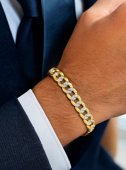 11.23 mm 14k Two Tone Gold Pave Curb Bracelet