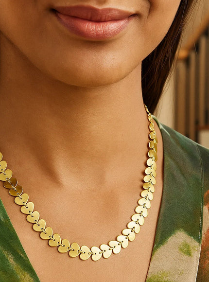 14k Yellow Gold Polished Heart Link Chain Necklace